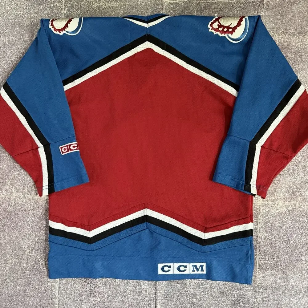 Boy's Vintage 90's CCM Colorado Avalanche Home Maroon Blue Jersey Sz Youth XL